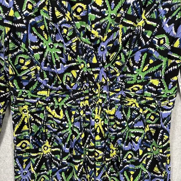Jones New York Dress 10 Wrap Ruched Slinky Abstract Artsy Career Church Print